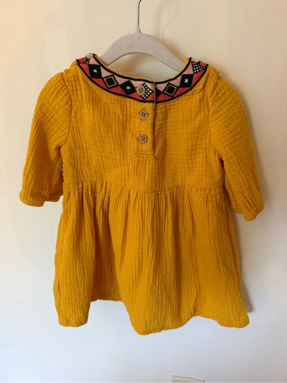 OshKosh B'gosh Mustard Yellow Textured Dress with Embroidered Trim
